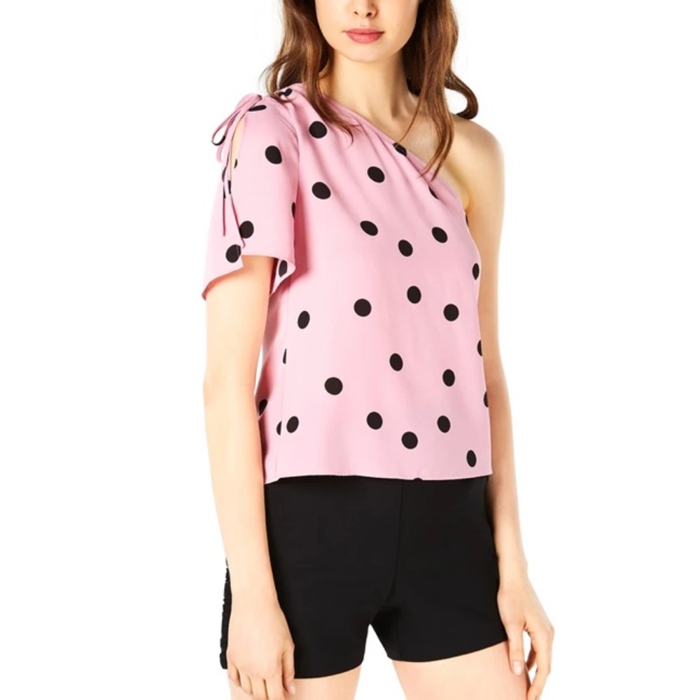 NWT Bar III Pink Midnight Dot One Shoulder Blouse